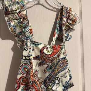 Paisley Print Ruffle Strap Top
